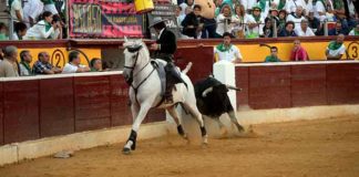 Andrés Romero, recibiendo a portagayola a uno de sus astados esta tarde en Huesca.